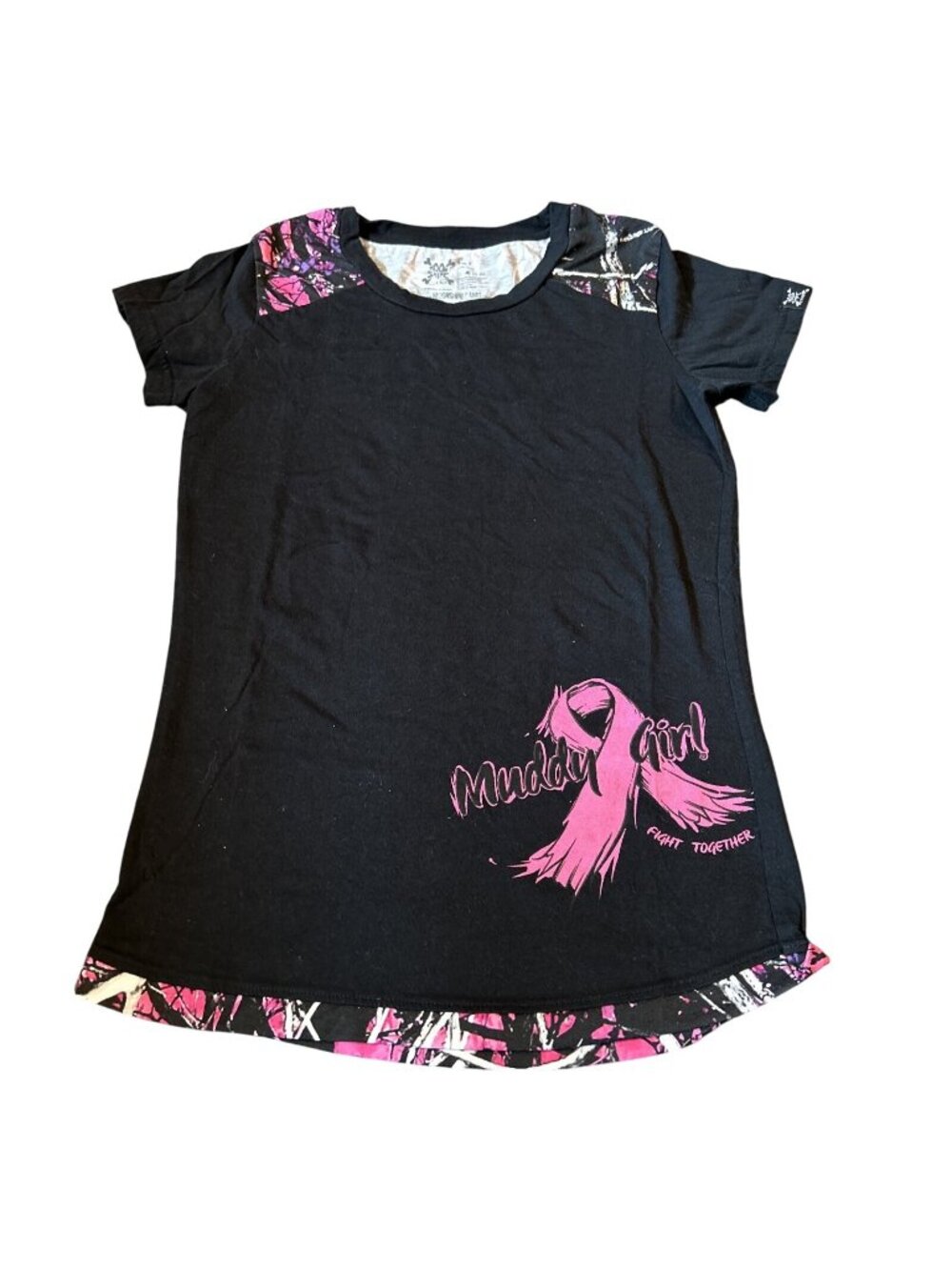 Muddy Girl Camo Moonshine T Shirt Womens Small Breast Cancer Fight